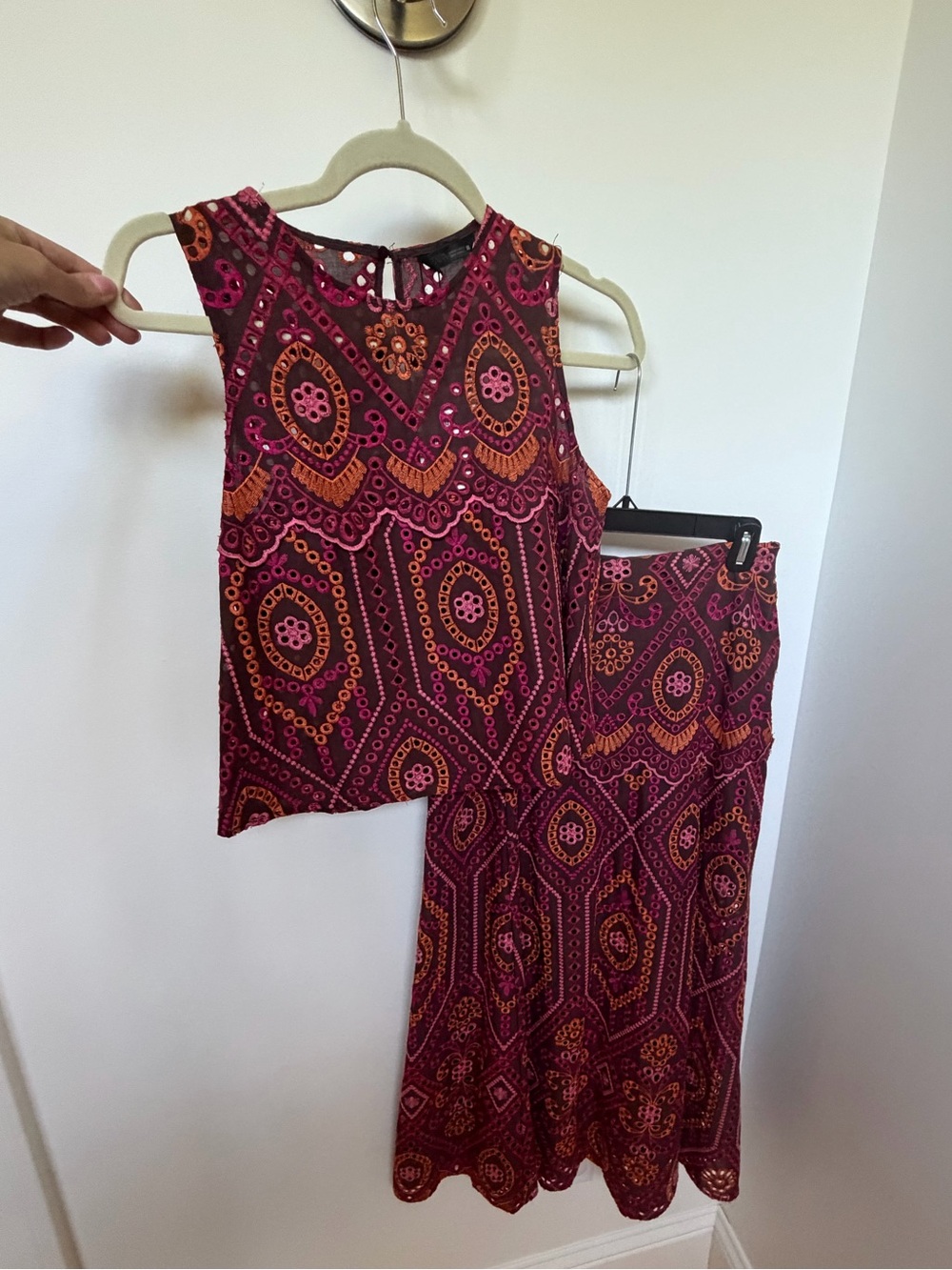 NWT Zara Set - Brown Tank Top and Skirt with Pink and Orange Embroidery